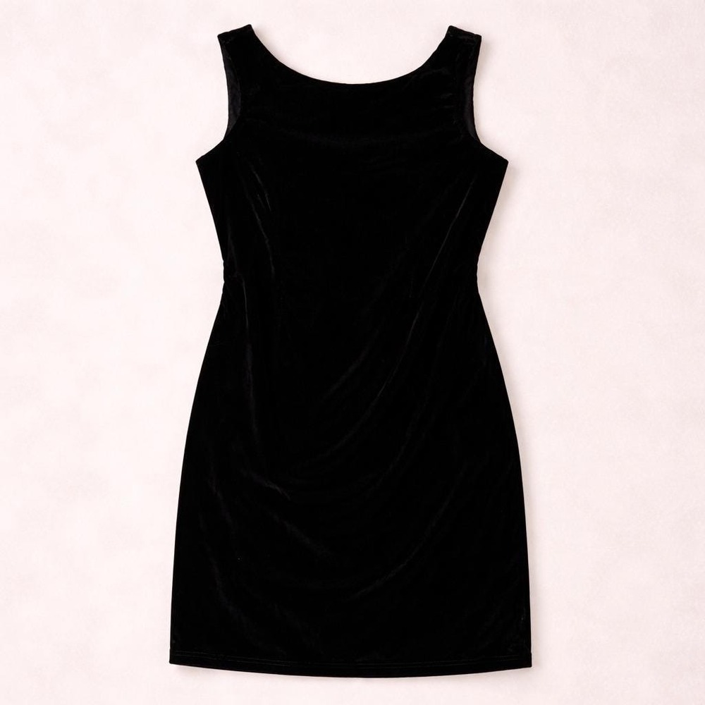 Y2K Patra Petites Velvet Sheath Dress Womens 6 Black V-Back